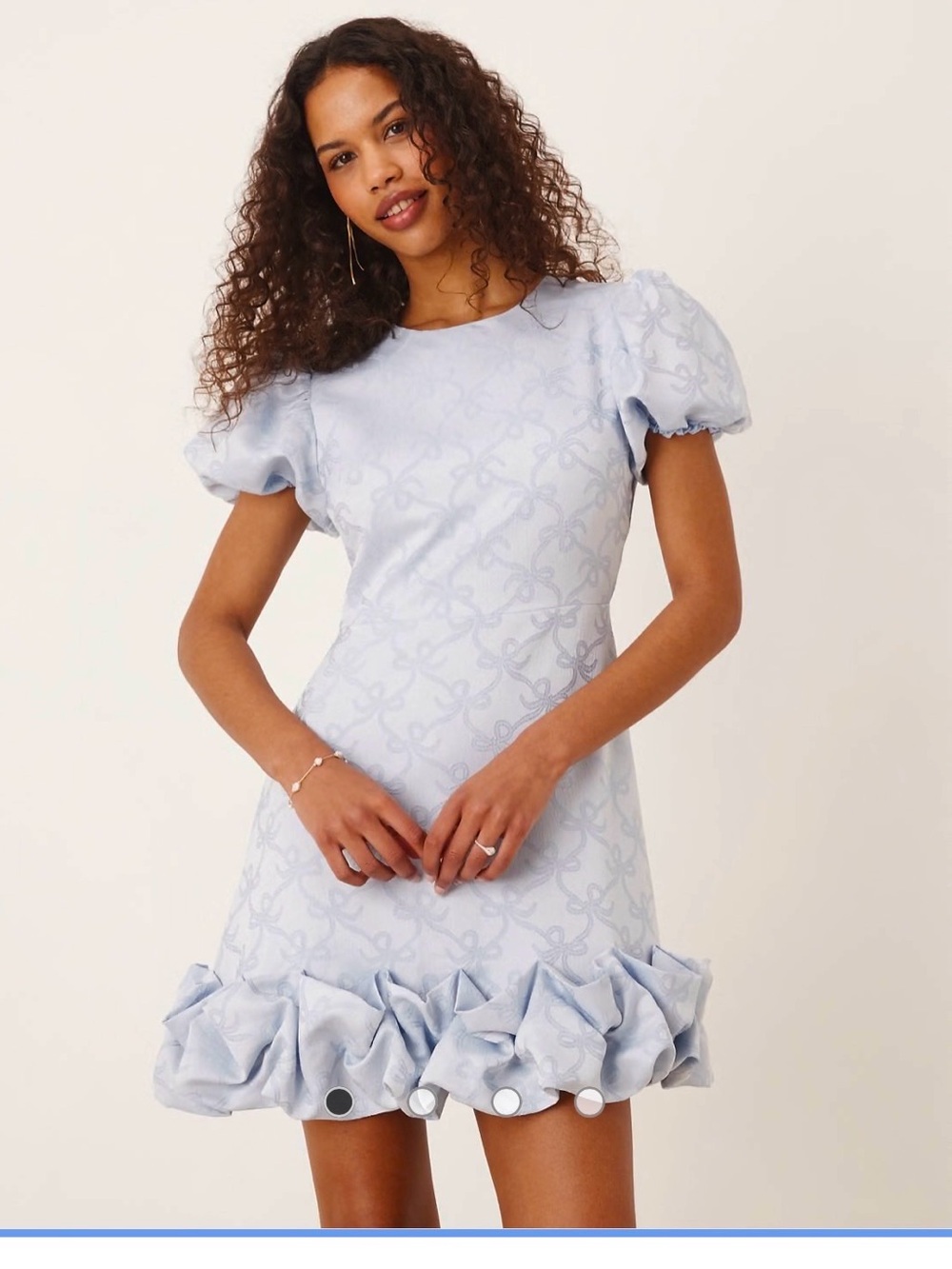 Sister Jane Pale Blue Puff Sleeve Mini Dress with Ruffle Hem